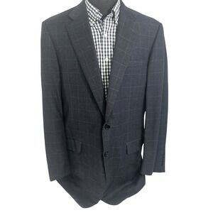 Hickey Freeman Gray Check Plaid Blazer Loro Piana Fabric Italy Tasmanian 42‎ L